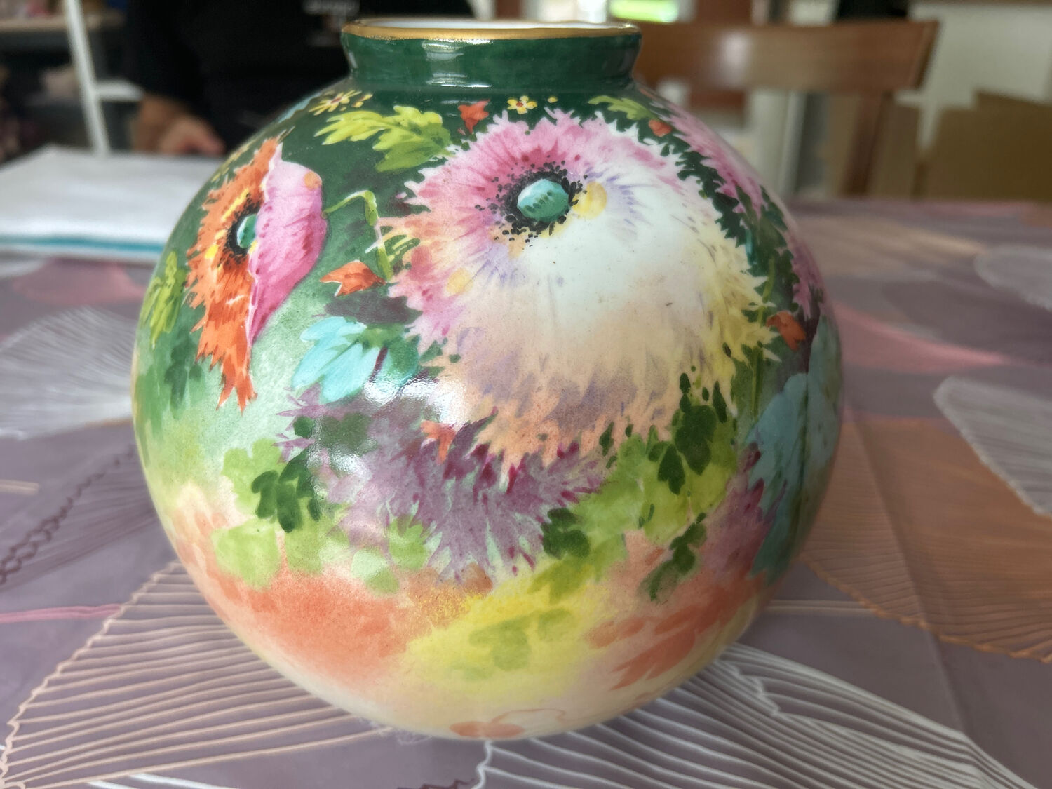 Hand-painted ball vase signed F.Poujol Limoges