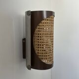 Pair of vintage sconces, cane and chrome, France 1970