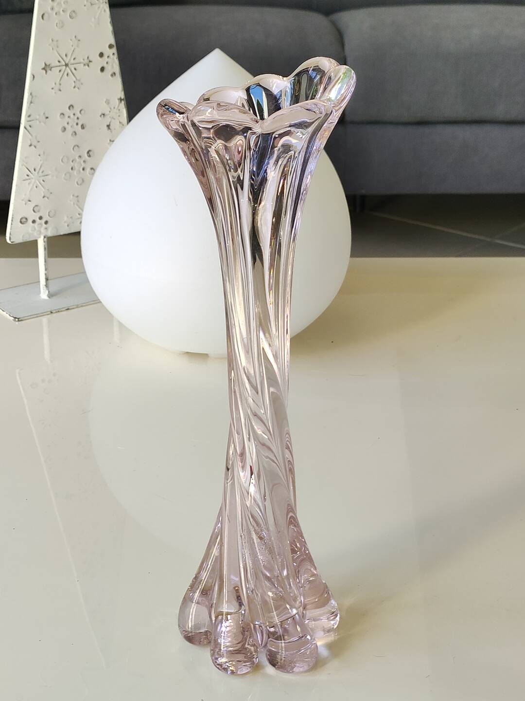 Large Floral Design Vase. Blown Murano Art Glass. Pink Tones, 30.5cm