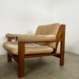 Pair of lounge chairs in wood and designer fabric from the 60s vintage Scandinavian look