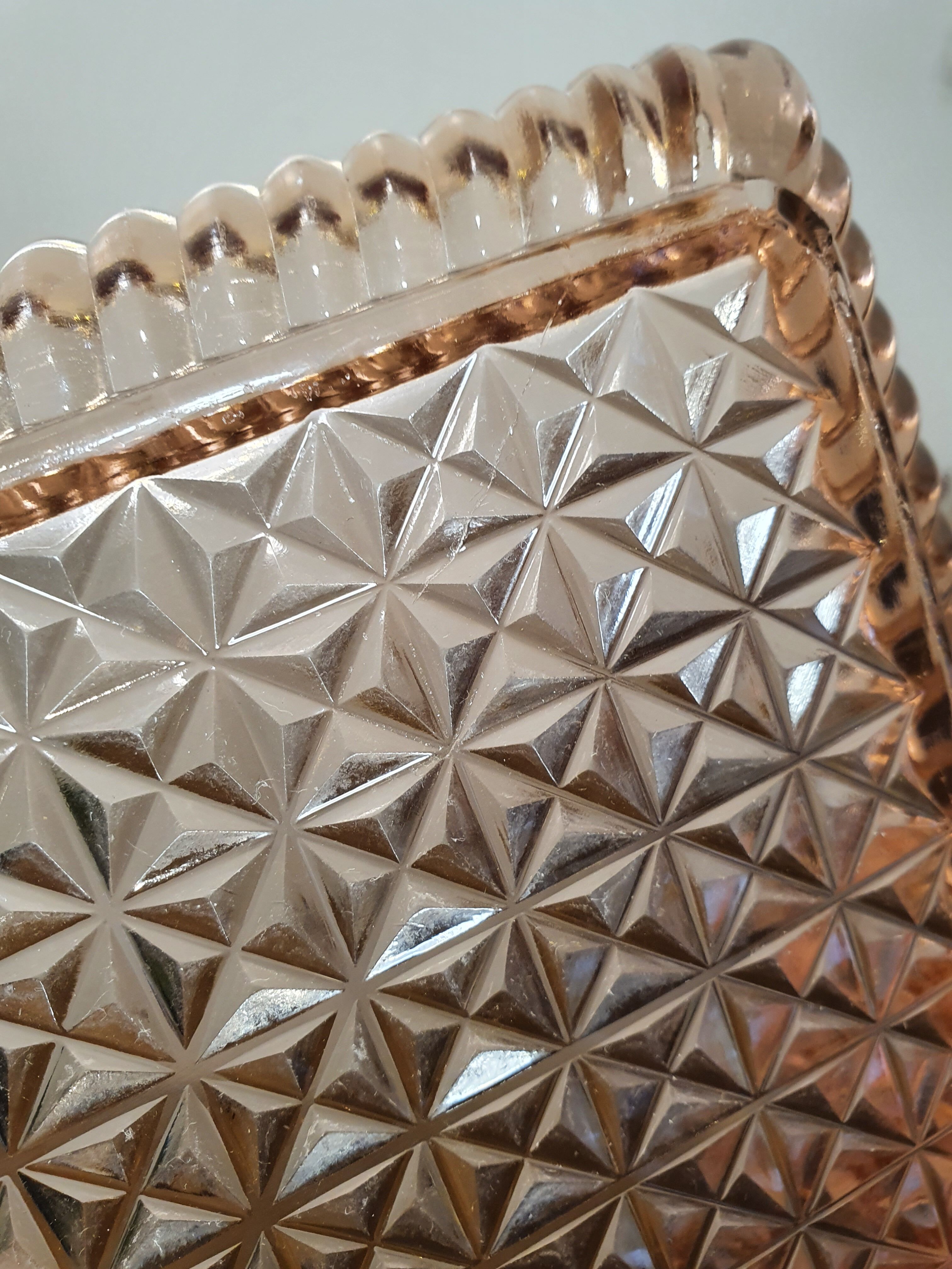 Pink glass dish/top