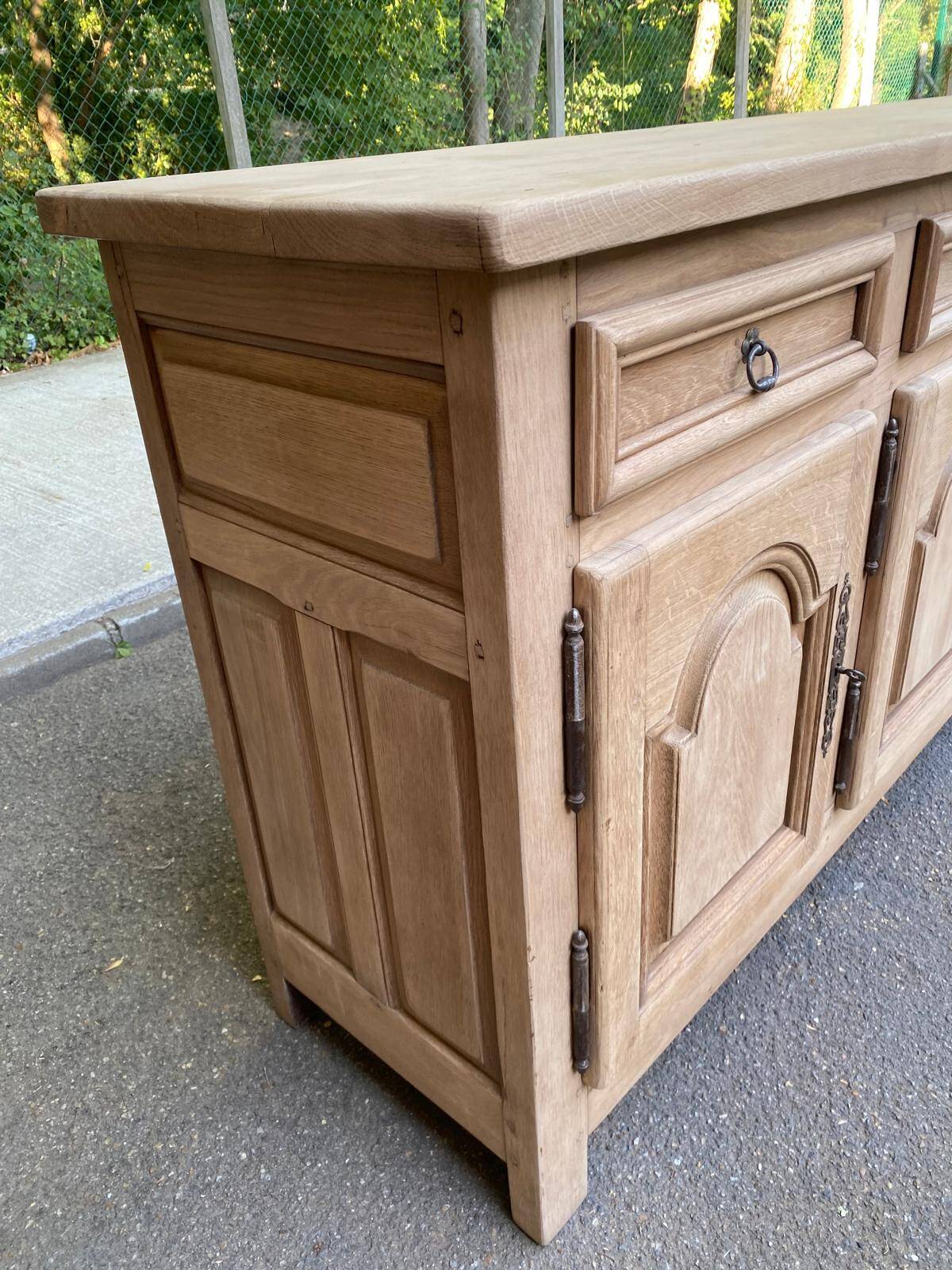 Stripped oak enfilade from 1950, 232cm.
