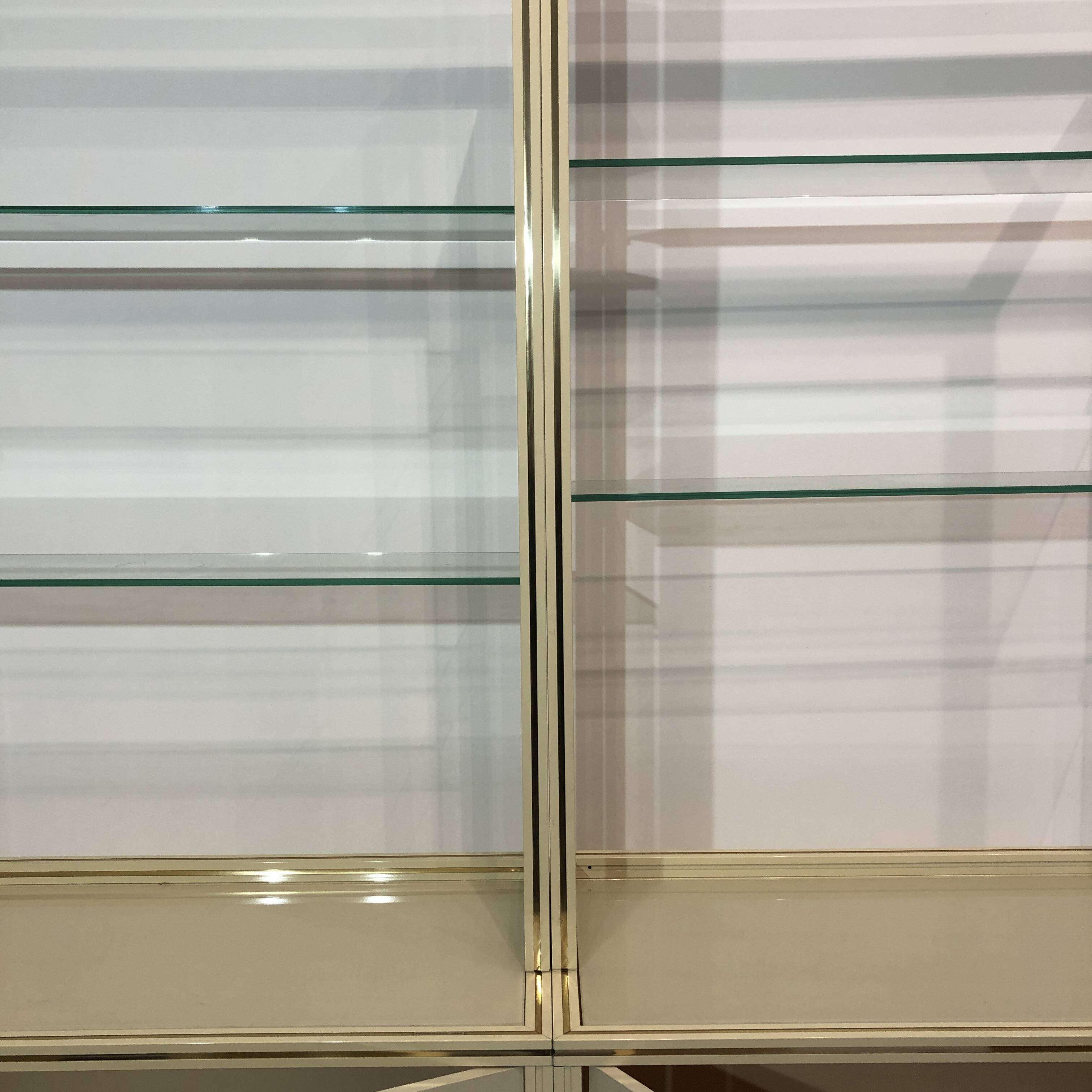 1970s Pierre Vandel Display Cabinet Shelving Cream and Brass