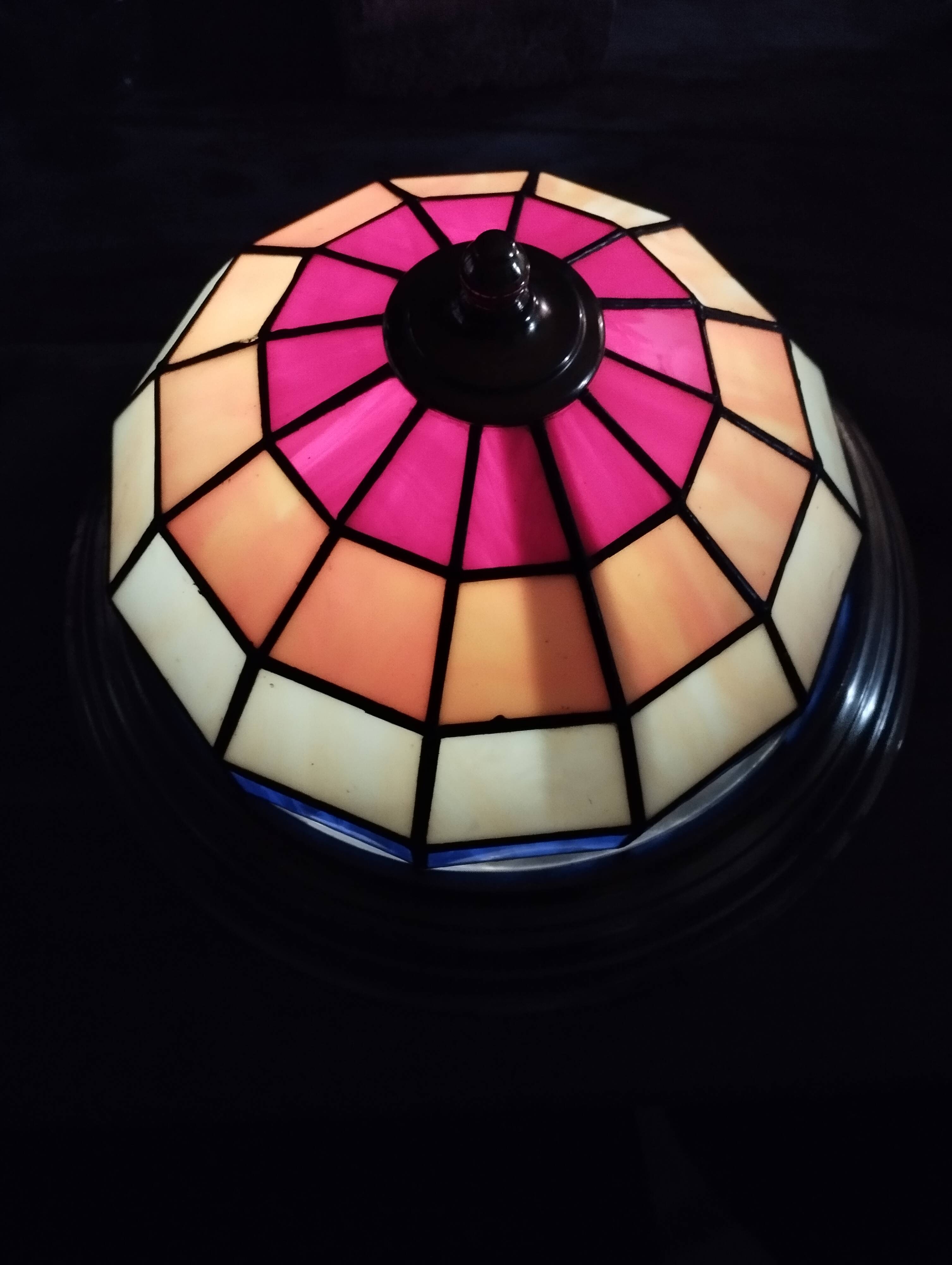 English leaded stained glass ceiling lamp in art-deco style
