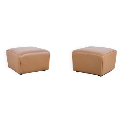 Paire de repose pieds/poufs cuir marron ds-47 de sede éditeur années 70'