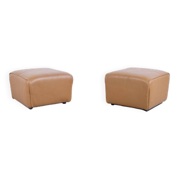 Pair of brown leather footrests/ottomans ds-47 by Sede editor from the 1970s.