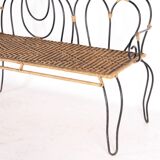 Iron and rattan bench