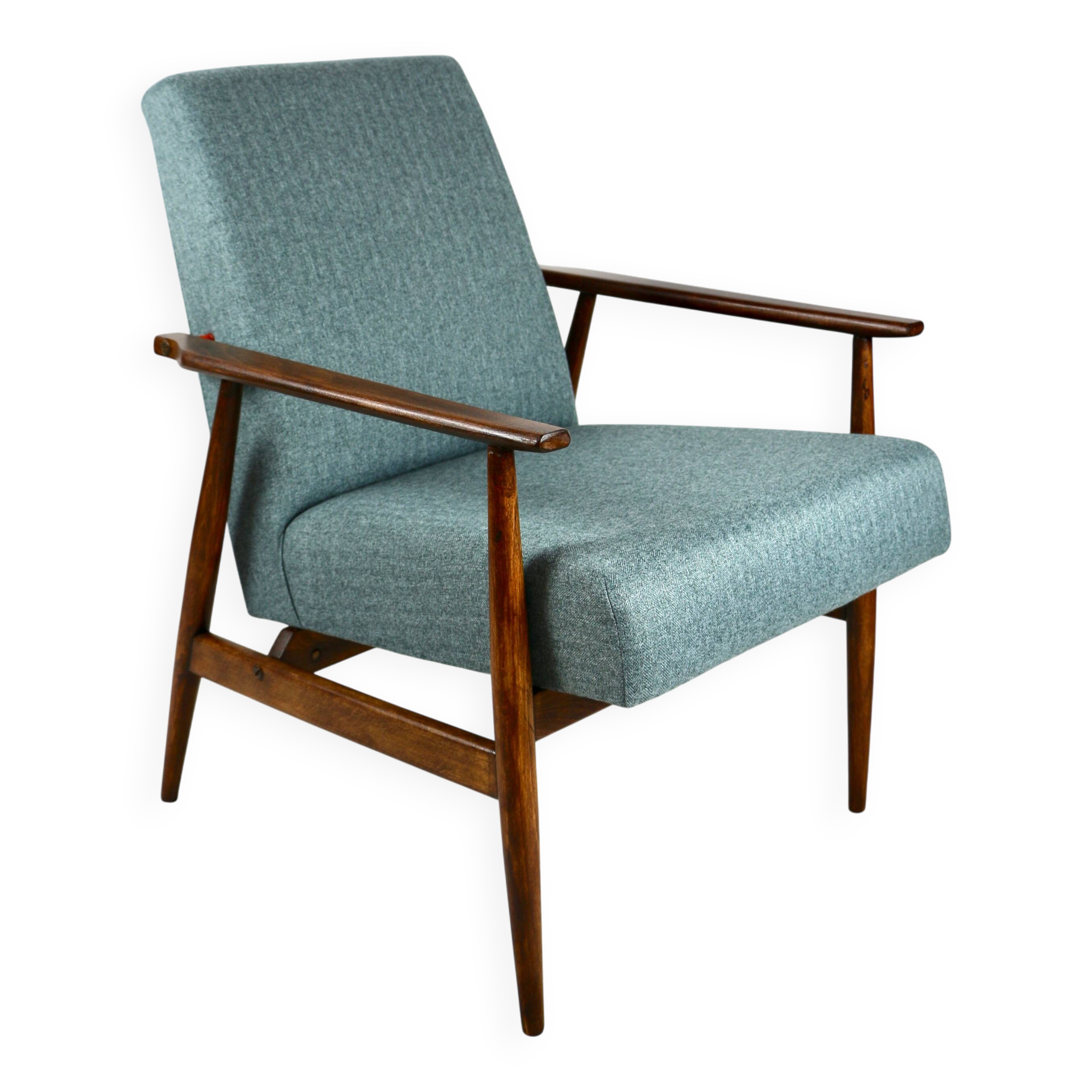 Armchair 'Lis', 1970s turquoise tweed design by Henryk Lis - brown beech wood