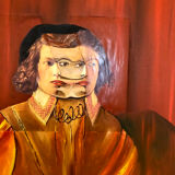 Oil painting the man with 3 faces French school XXth signature XII 90
