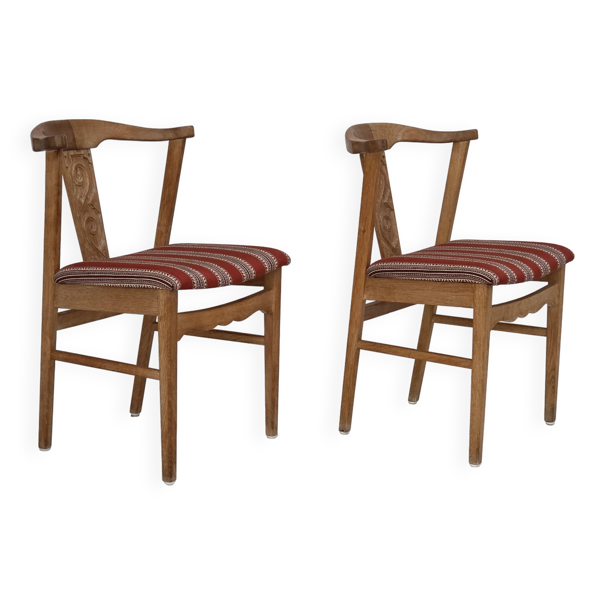 1960s, pair of Danish dining chairs, solid oak wood, furniture wool.