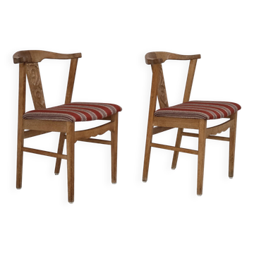 1960s, pair of Danish dining chairs, solid oak wood, furniture wool.