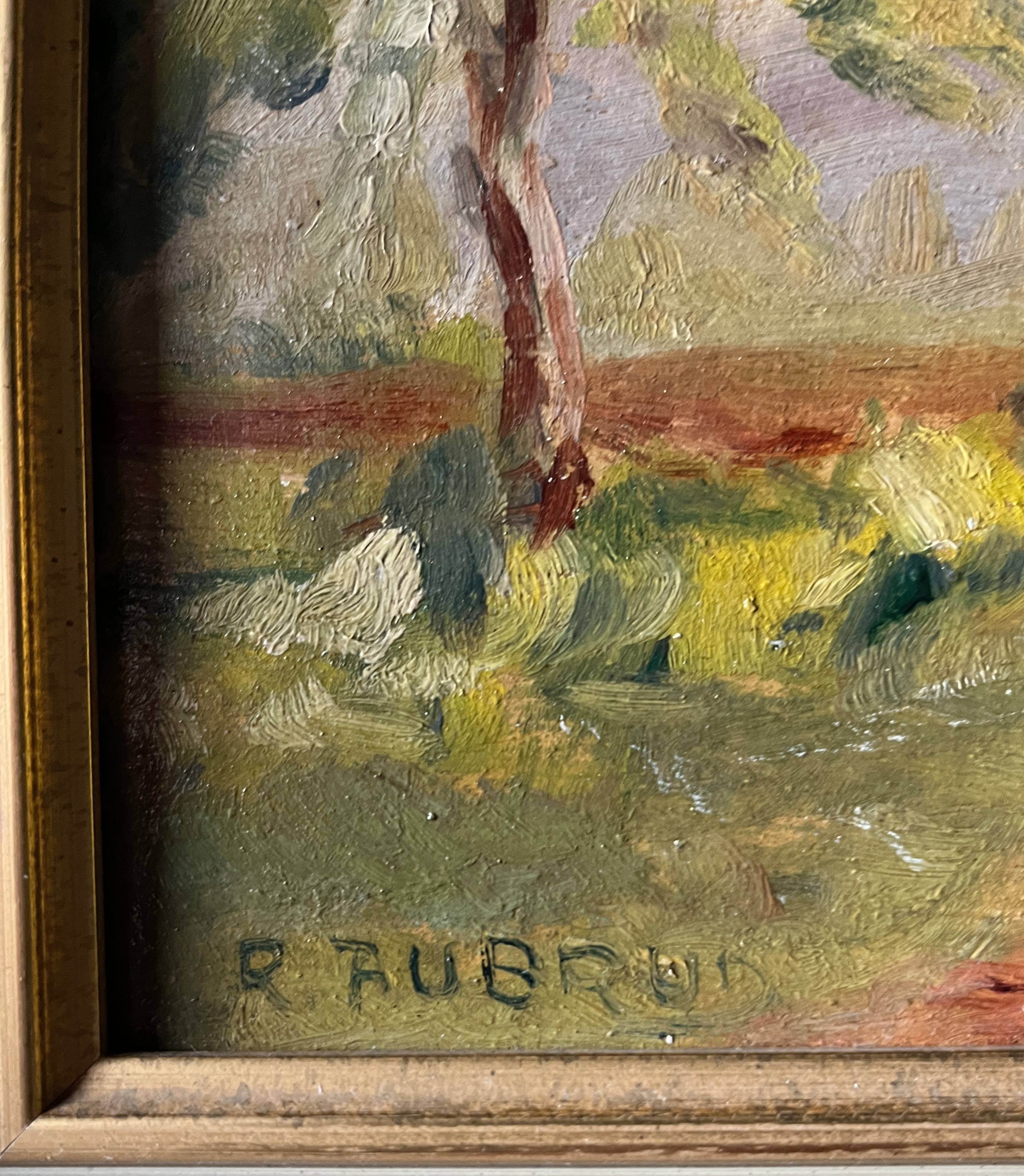 Post-impressionist “Chemin de Merolle” painting by Roger Aubrun 1947 + frame