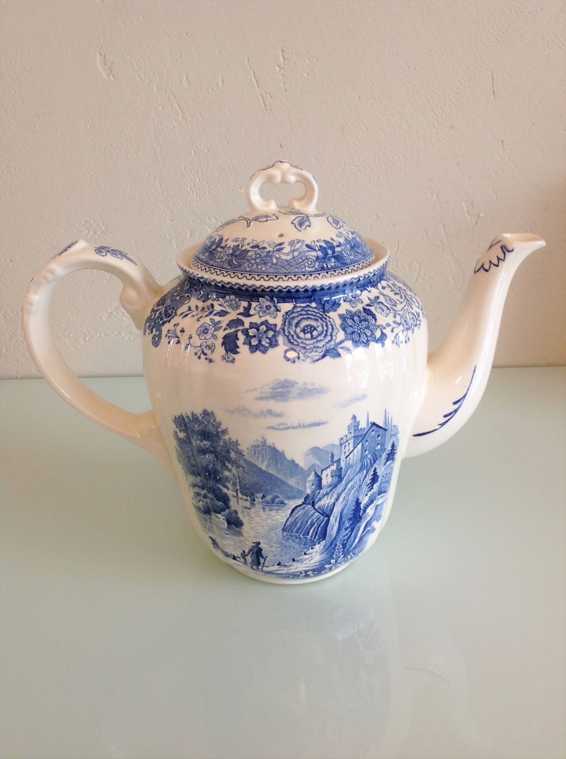 Cafetiere blue Burgenland décor by Villeroy - Boch / vintage 60s-70s