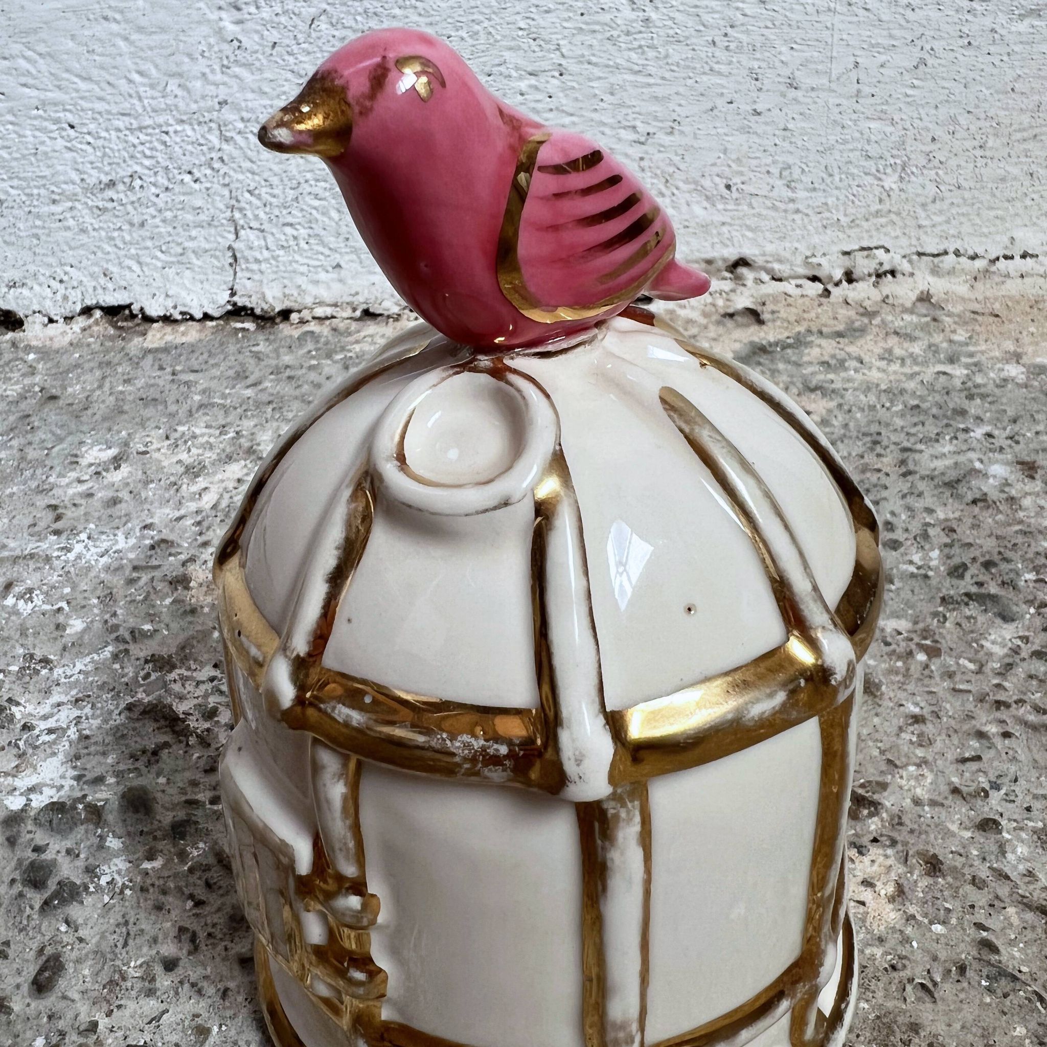 Bonbonnière cage oiseau céramique
