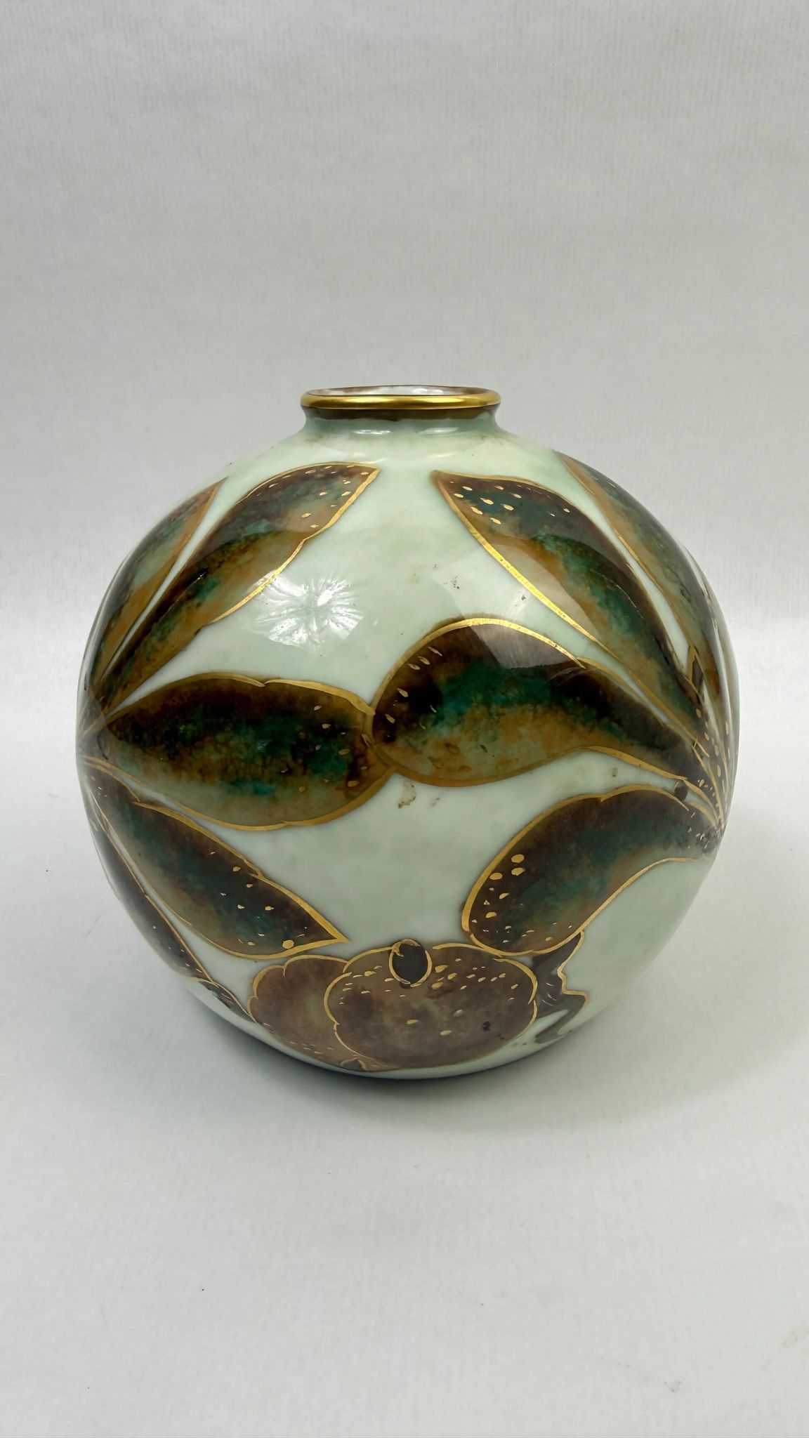 Camille Tharaud, Limoges, round porcelain vase, hand-decorated.