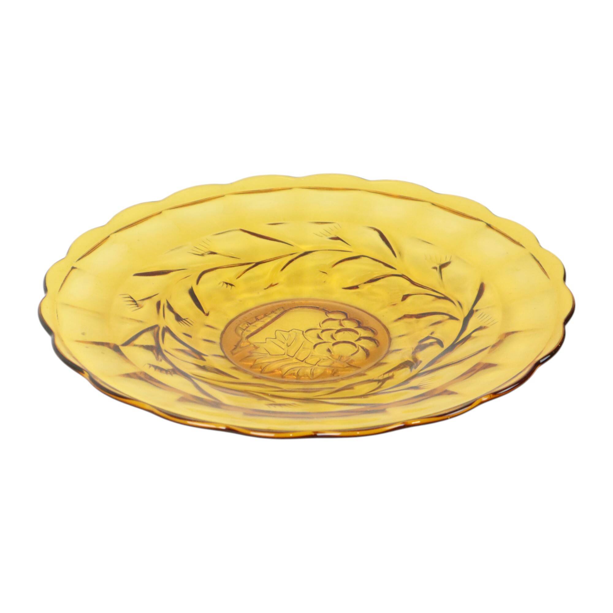 Art Deco Fruit Bowl Amber Pressed Glass Fait en Belgique