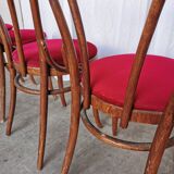 Set of 4 Vintage Bentwood Bistro Chairs, Red Upholstery