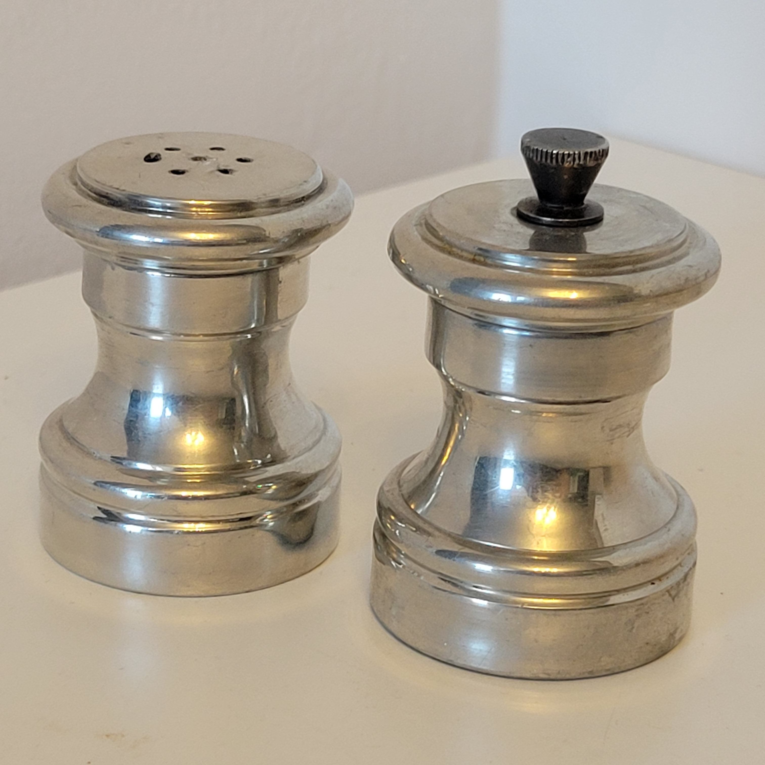 Vintage silver metal table salt shaker and pepper shaker Italy Raimond