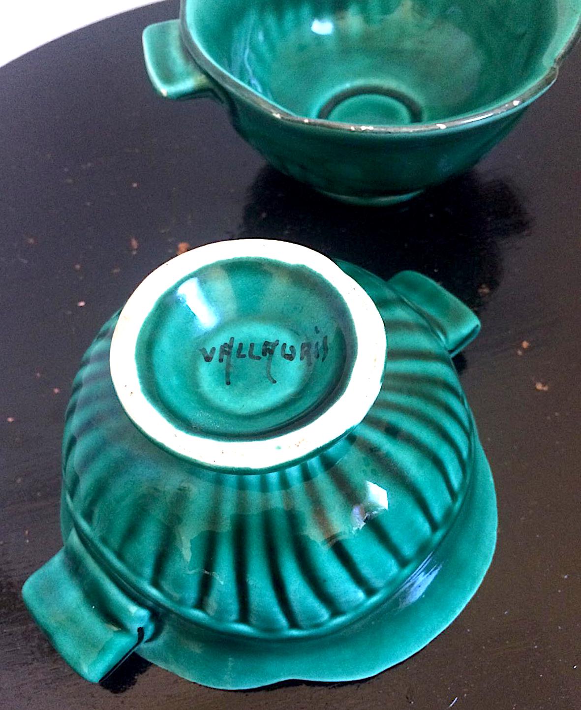 Pair of enamelled ceramic Vallauris cups