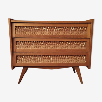 Chest of drawers wood and rattan