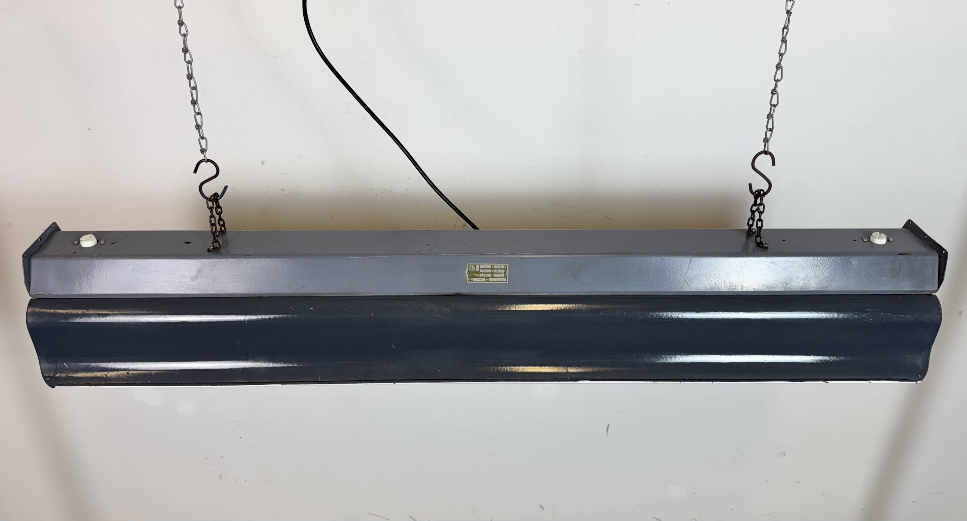 Grey Enamel Industrial Hanging Tube Light, 1960s