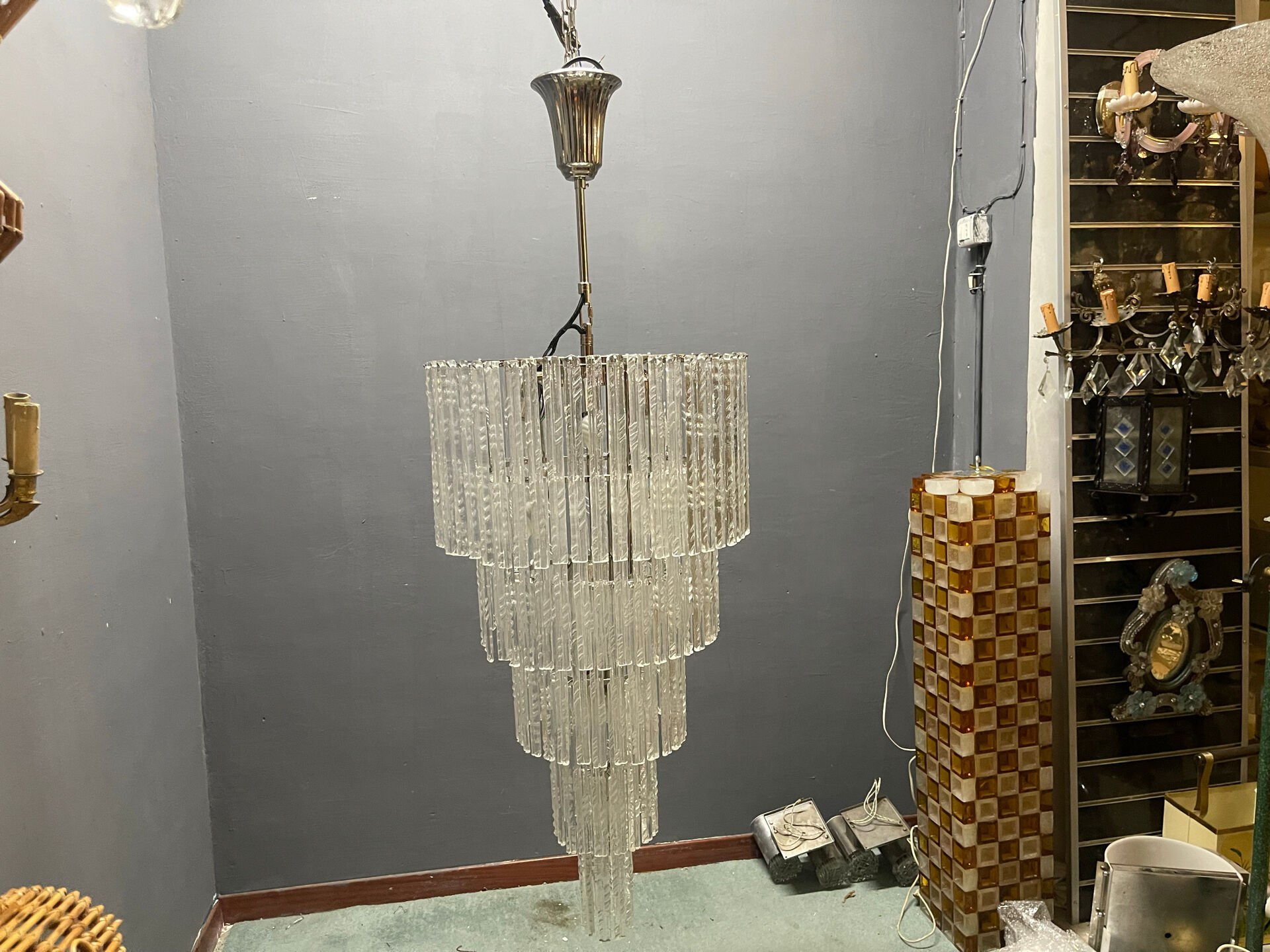 Extra Large Murano Glass Rod Chandelier, Italy, 1970s