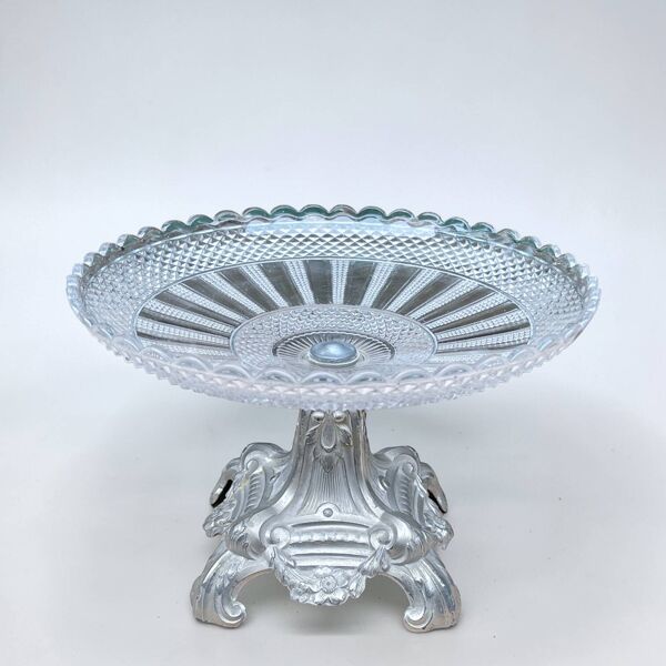 Coupe à fruit Art Nouveau en verre et métal Compotier Art Nouveau