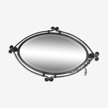 Art-deco mirror with wrought iron frame 92x52cm