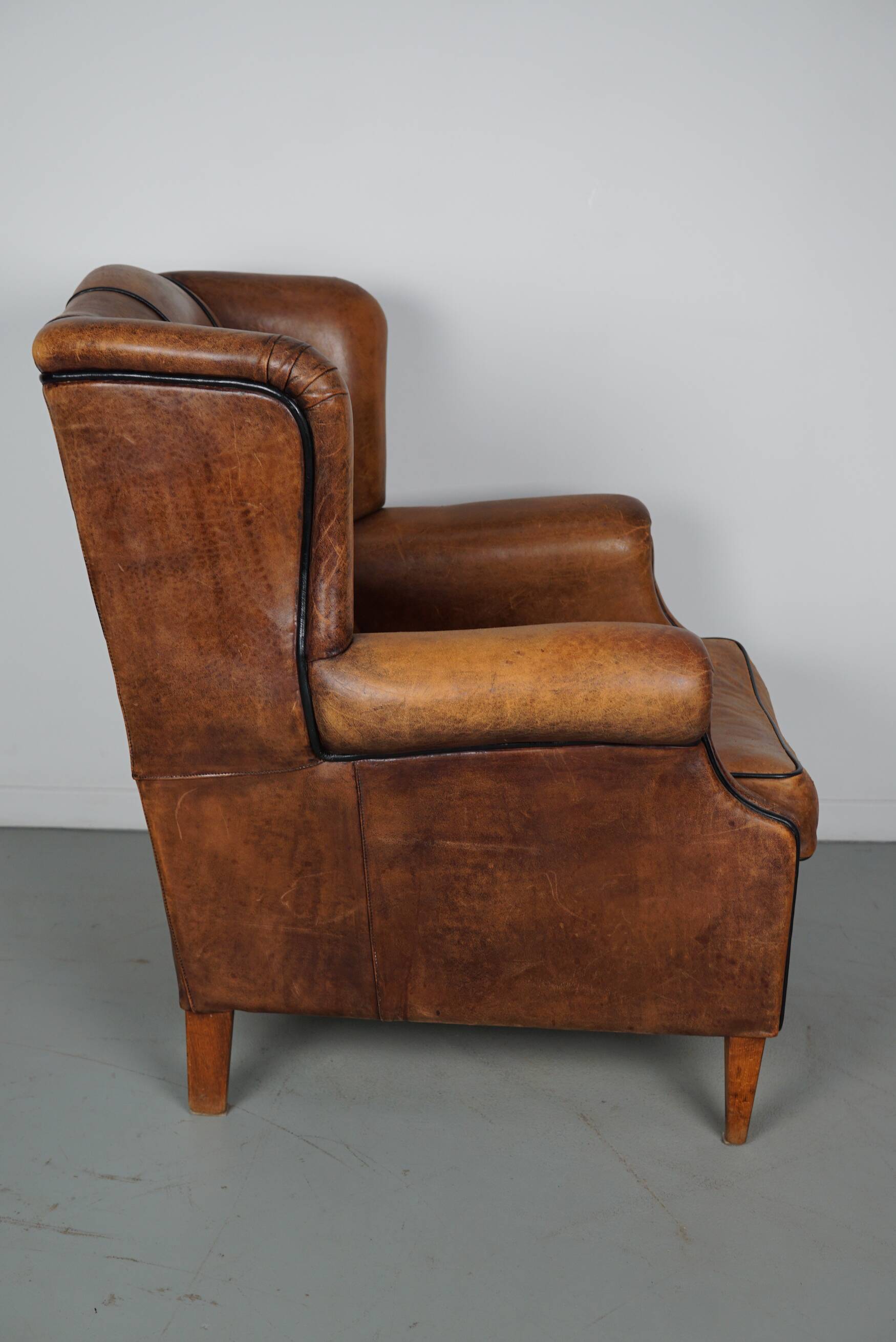 Fauteuil hollandais vintage en cuir cognac