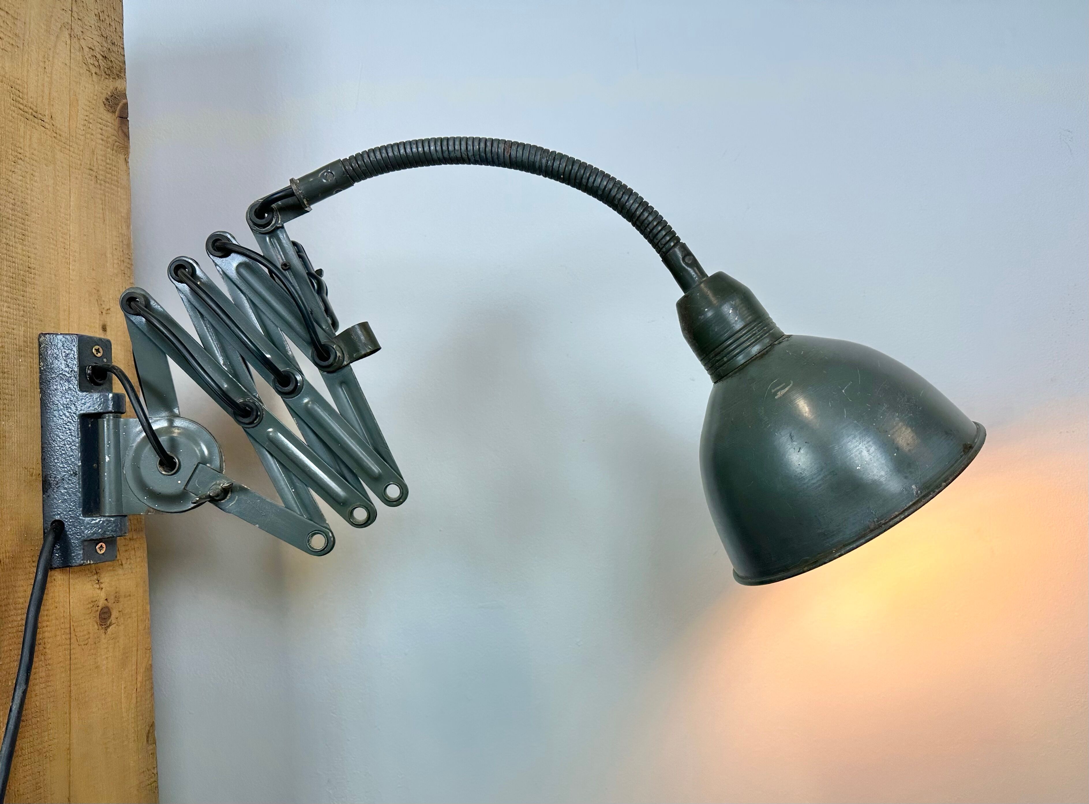 Grey Industrial Scissor Wall Lamp from Elektroinstala, 1960s