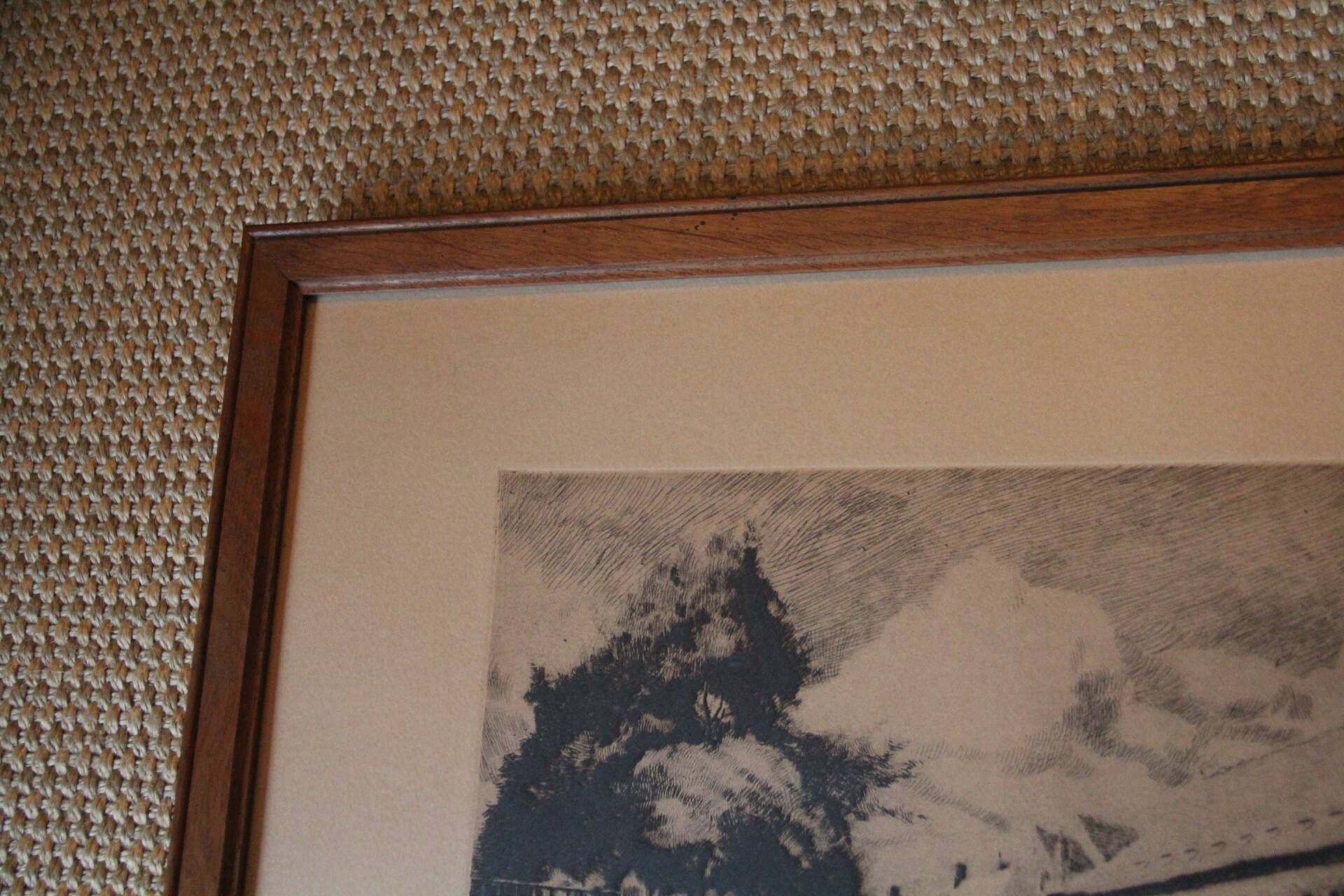 Engraving by Henry Bodart (1874-1940) under a glass frame