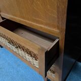 Vintage retro 1960s rattan and wood cabinet with desk section