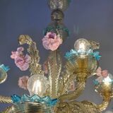 Impressive Venetian Chandelier in Mordoré, Blue and Pink Murano Glass, Ve