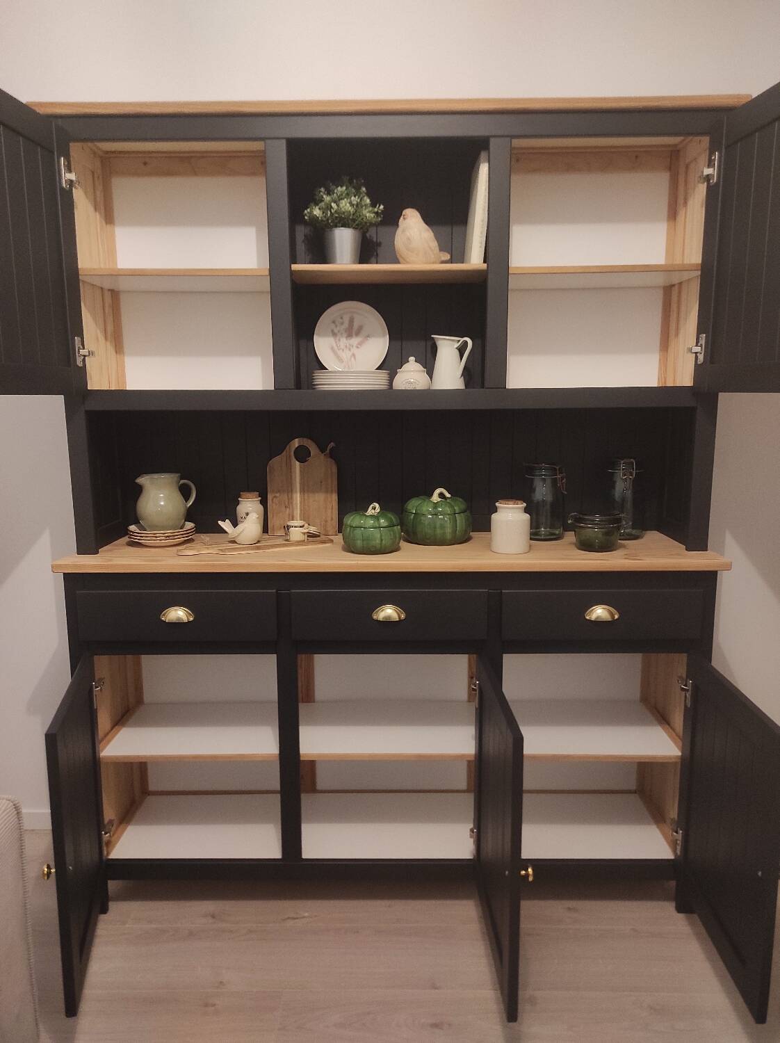 Black and wooden sideboard