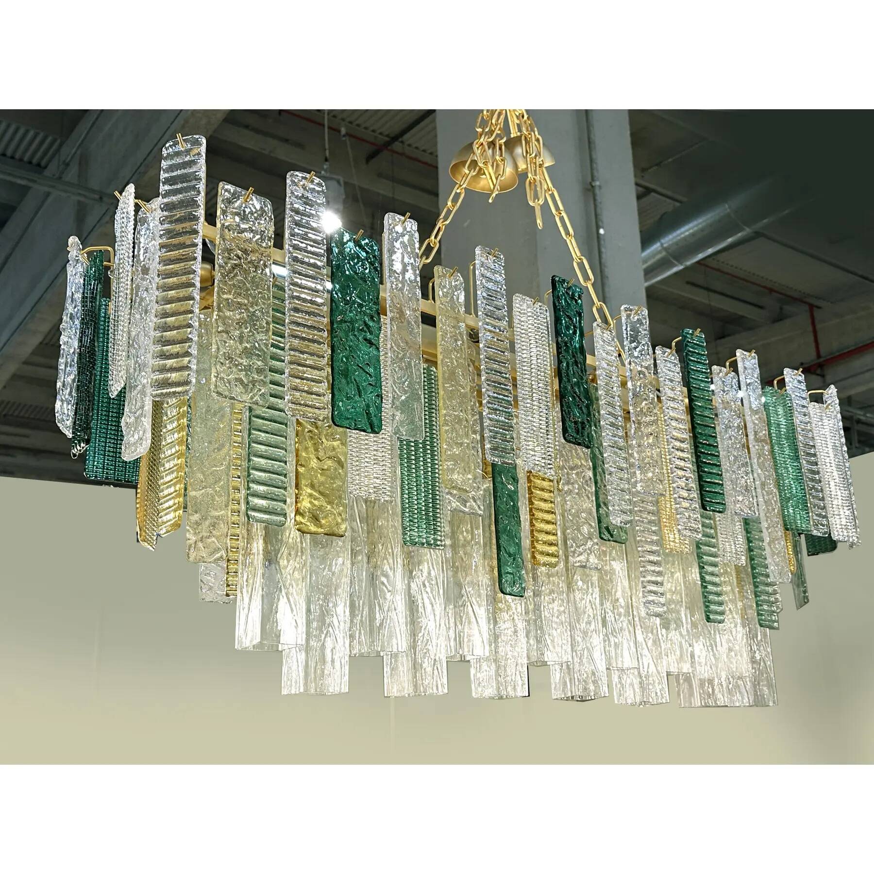 Large Italian Murano Glass “Listelli” Chandelier with Rectangular Strip