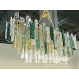 Large Italian Murano Glass “Listelli” Chandelier with Rectangular Strip
