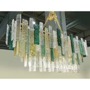 Large Italian Murano Glass “Listelli” Chandelier with Rectangular Strip