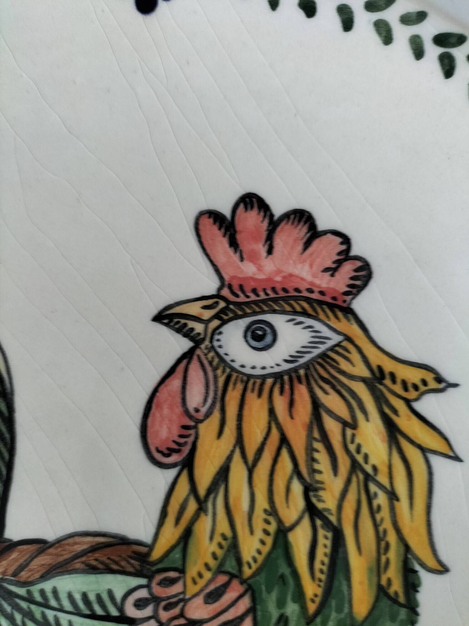 Earthenware plate with polychrome rooster – Martha Kołodziej – 2004