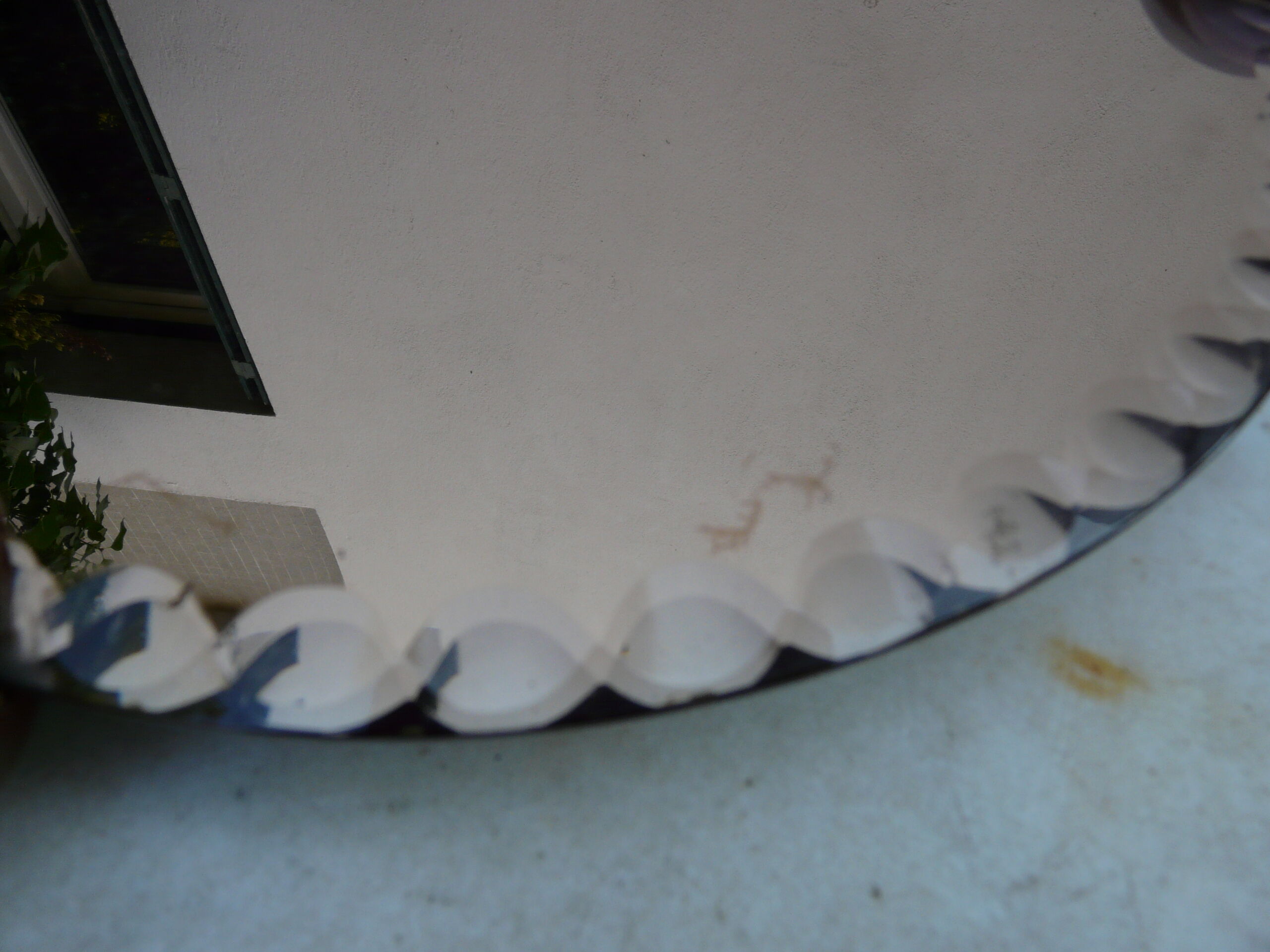 Plateau miroir orangé 3 pieds boule bois années 40