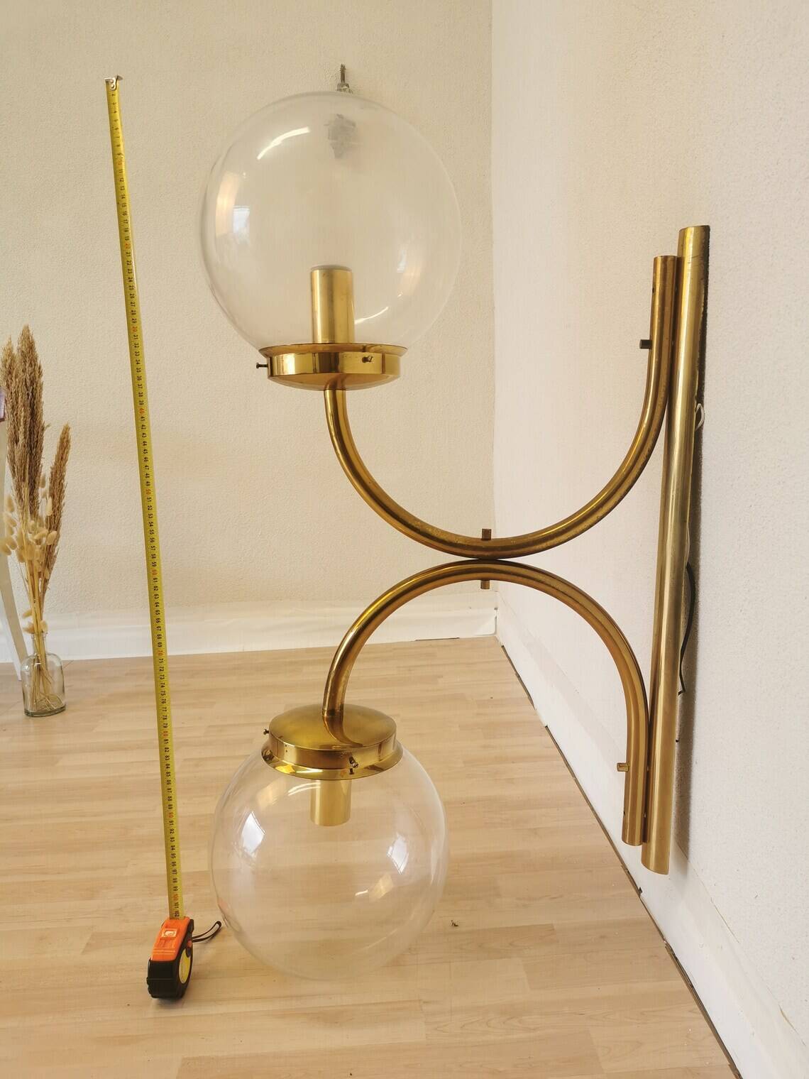 Extra Large Vintage Brass Wall Lamp: Mid-Century Italian Lighting