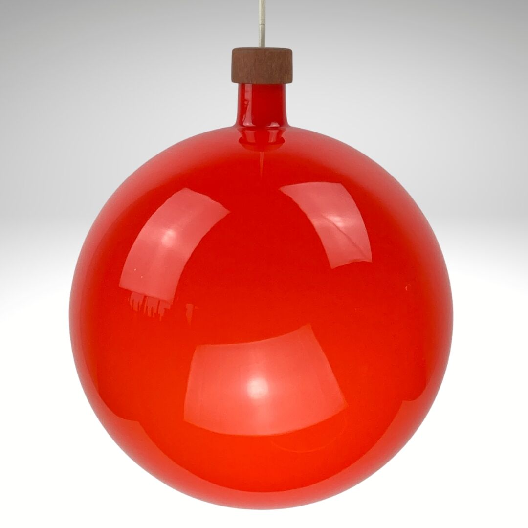 Cascade glass and teak lamp by Uno & Östen Kristiansson for Luxus, Sweden 1960s