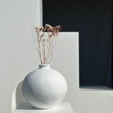 Handcrafted terracotta ball vase painted white H:24 D:26