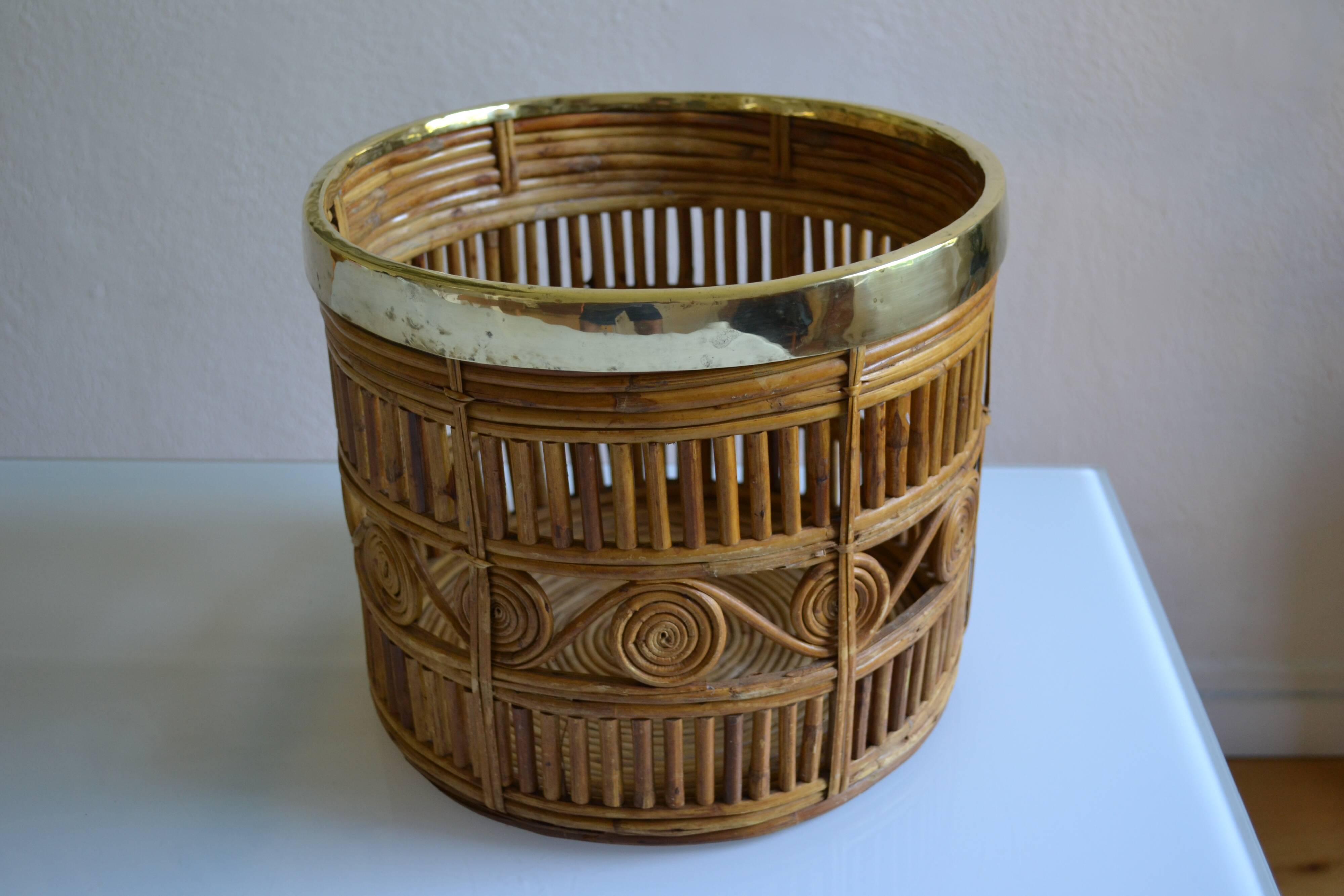 Bamboo and brass basket circa 1960 italy