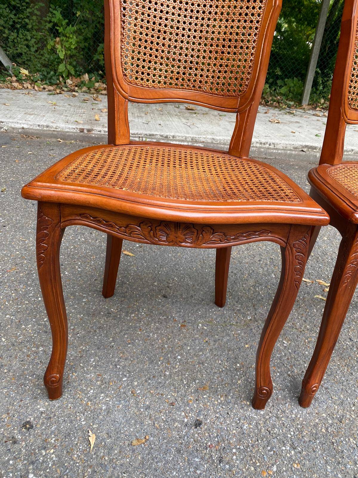 2 Louis XV style caned chairs in solid wood, 20th century
