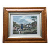 Old watercolour of a hunting scene in its original frame.