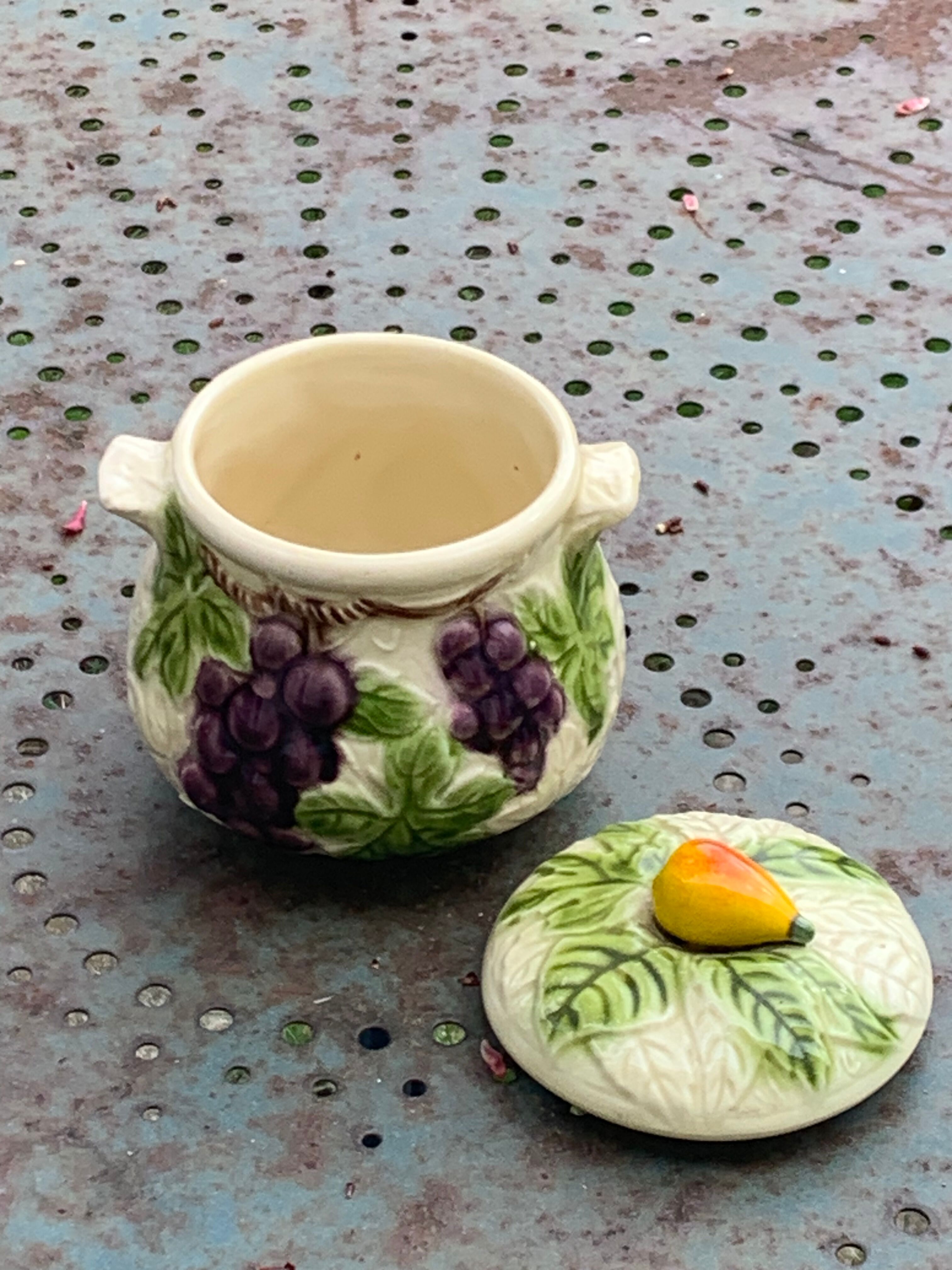 Slurry pattern pears and vintage glazed ceramic grape