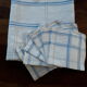 Old linen tablecloth damask white blue tiles and 6 towels