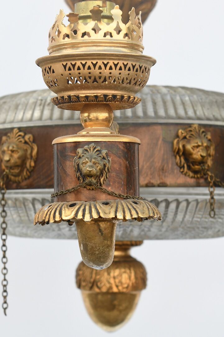 Golden bronze and glass chandelier