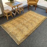 Tapis Oushak jaune 4x7 tapis vintage, tapis surteint jaune, tapis pour vivre MOON.148