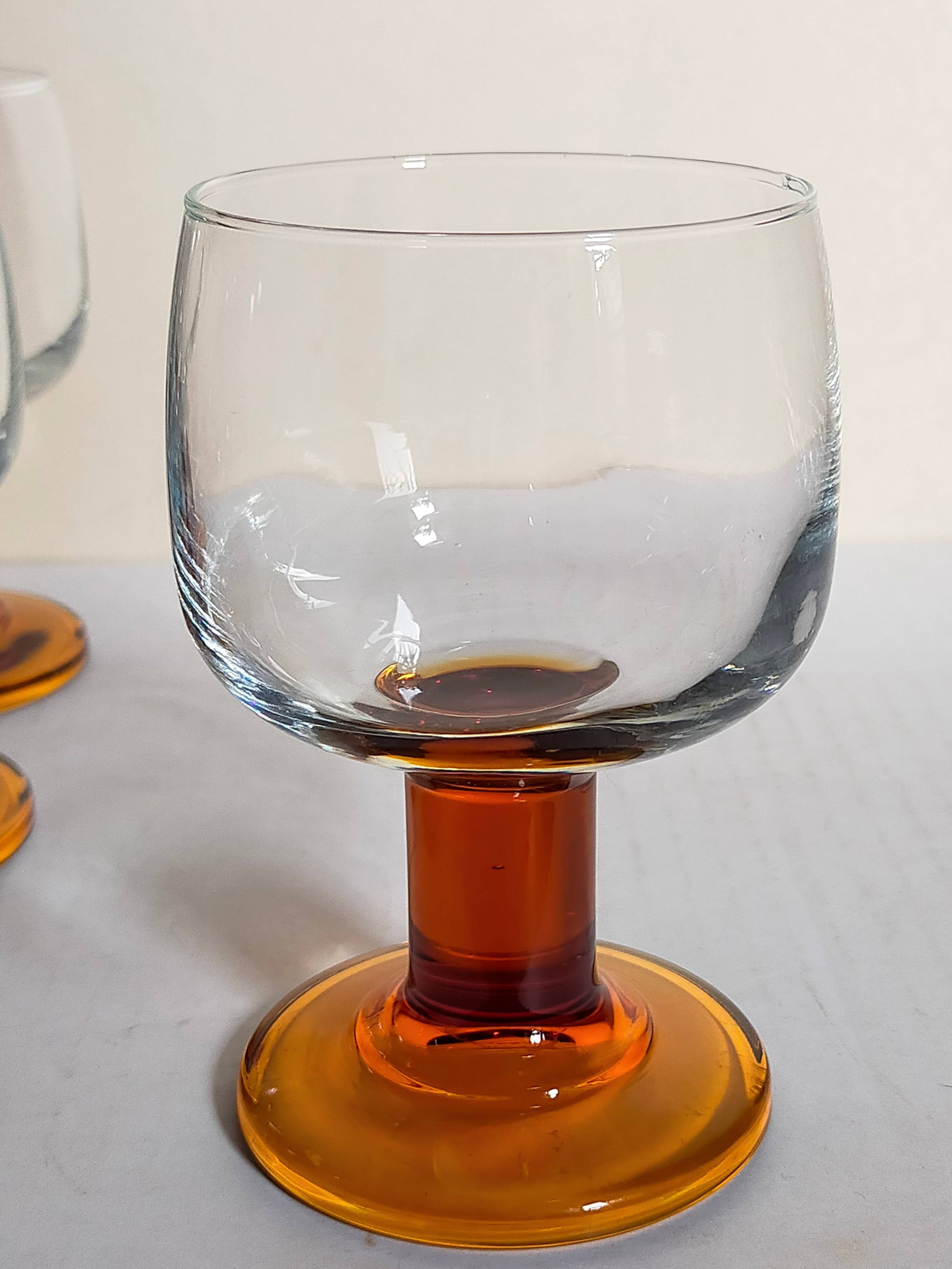 Six amber stemmed glasses from the 70s
